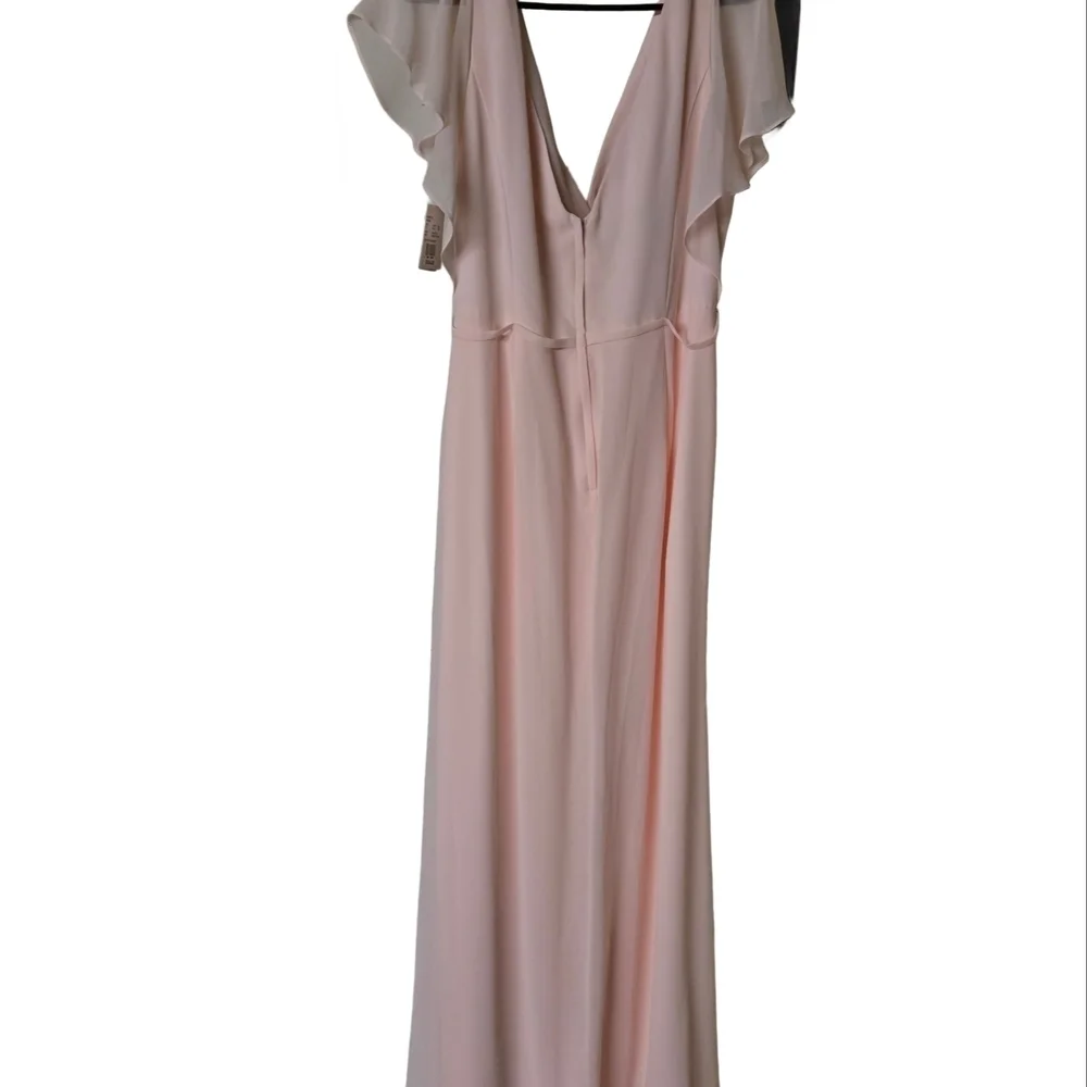 Soft Pink V-Neck Dress with Ruffle Sleeves - Picture 5 of 9